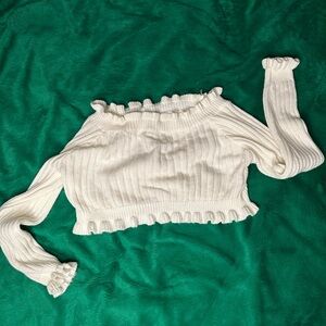 Ribbed knit frill trim sweater